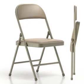 2 Pack Folding Chairs with Padded Cushion and Back, Khaki Metal Chairs with Comfortable Cushion and Durable Steel Frame for Home and Office, for Indoor and Outdoor Events