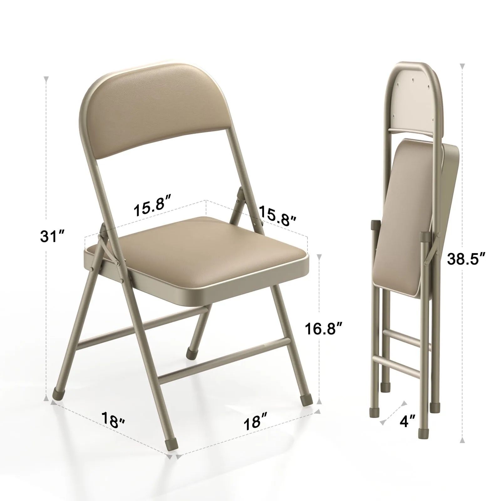 2 Pack Folding Chairs with Padded Cushion and Back, Khaki Metal Chairs with Comfortable Cushion and Durable Steel Frame for Home and Office, for Indoor and Outdoor Events