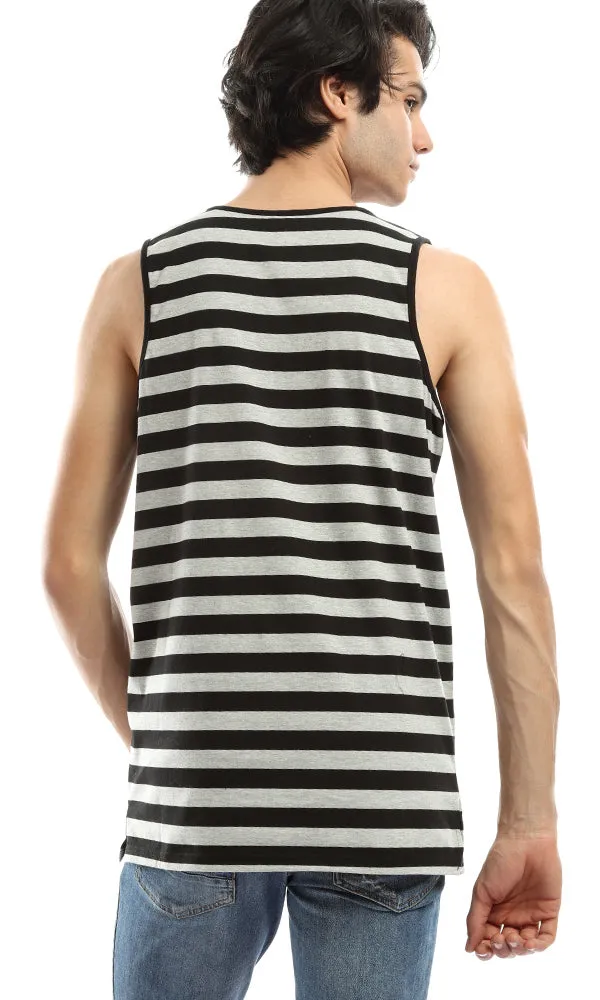 48234 Striped Sleeveless Comfortable Tee - Grey & Black