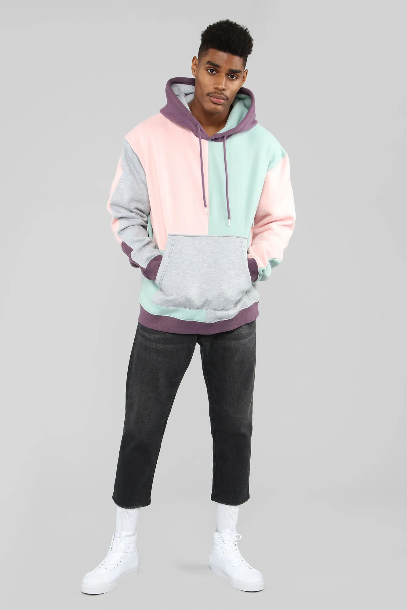 80's Colorblock Hoodie - Pink/Combo