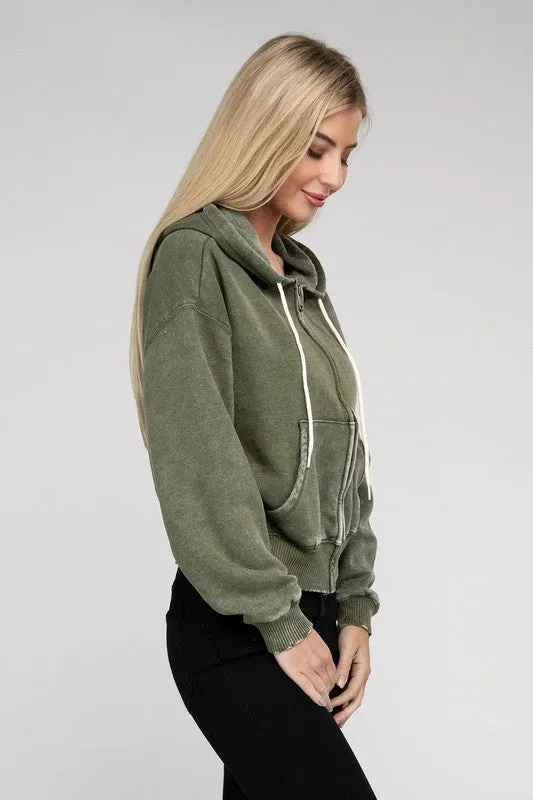 Acid Wash Fleece Zip-Up Hoodie