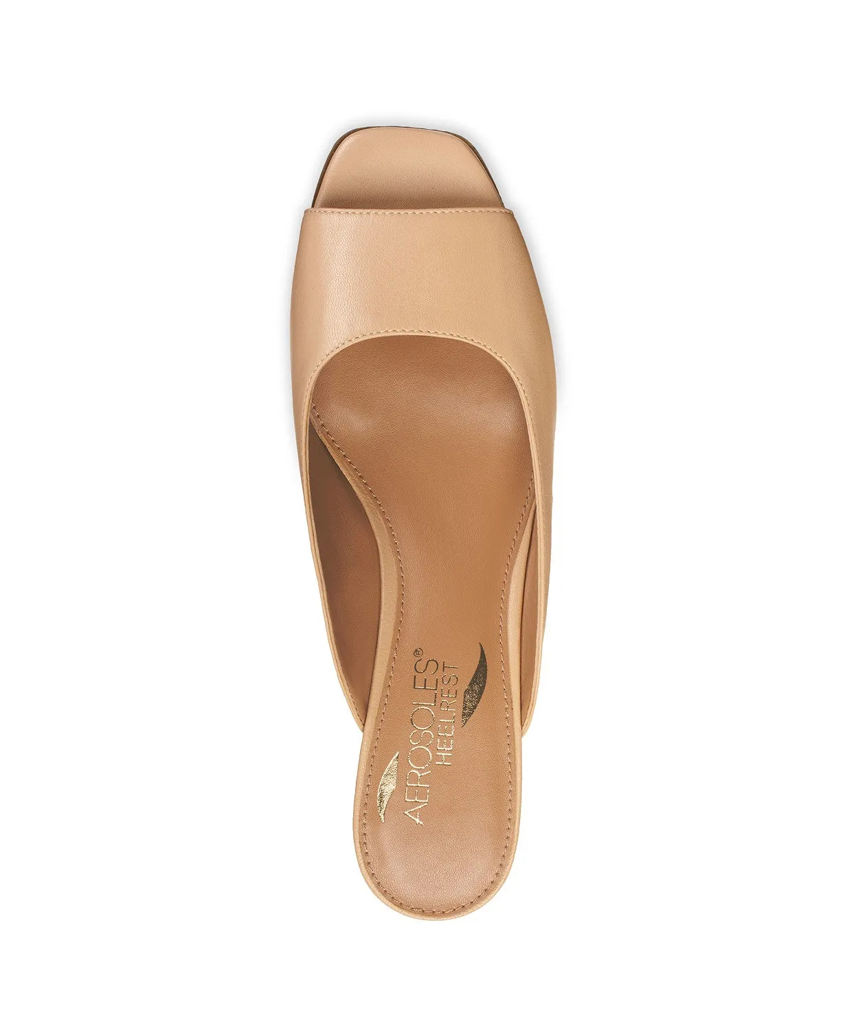 Aerosoles Lt Tan Slip On Peep-Toe Open Back Covered Comfortable Low Wedge Sandal