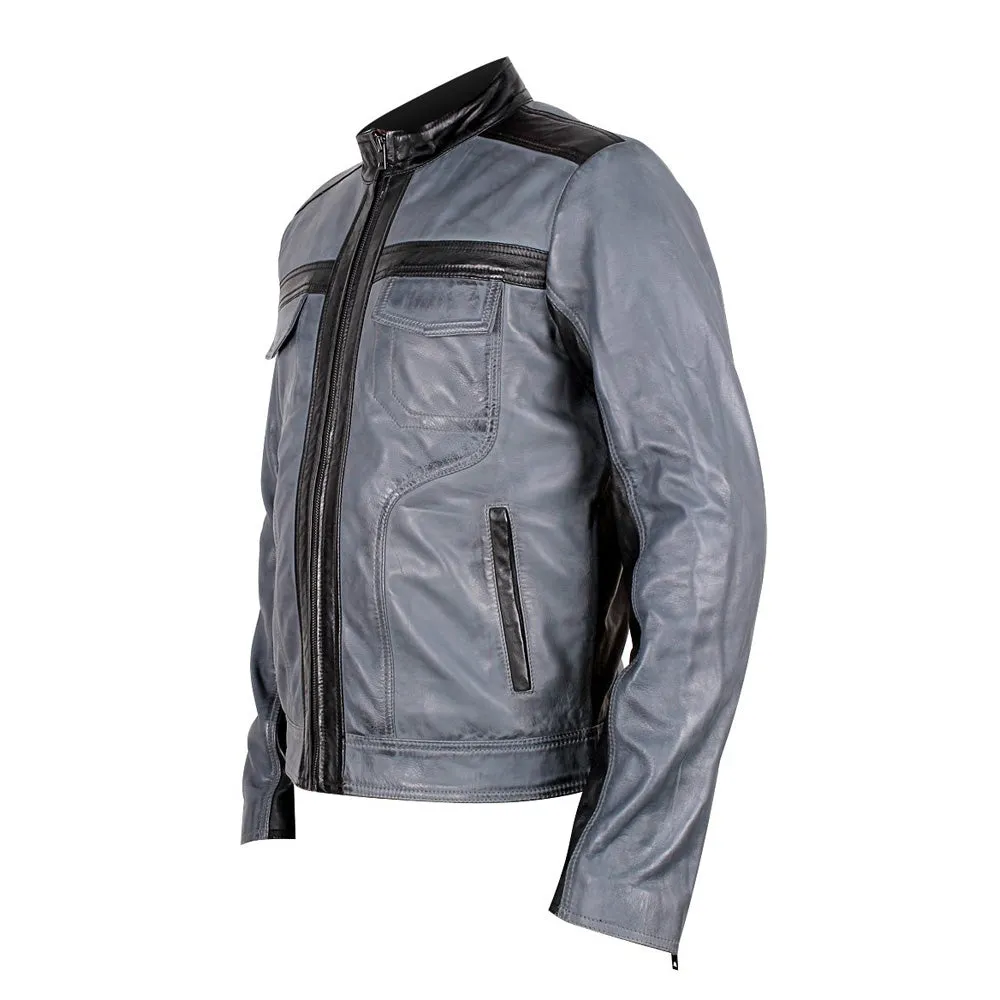 Android black and grey leather jacket