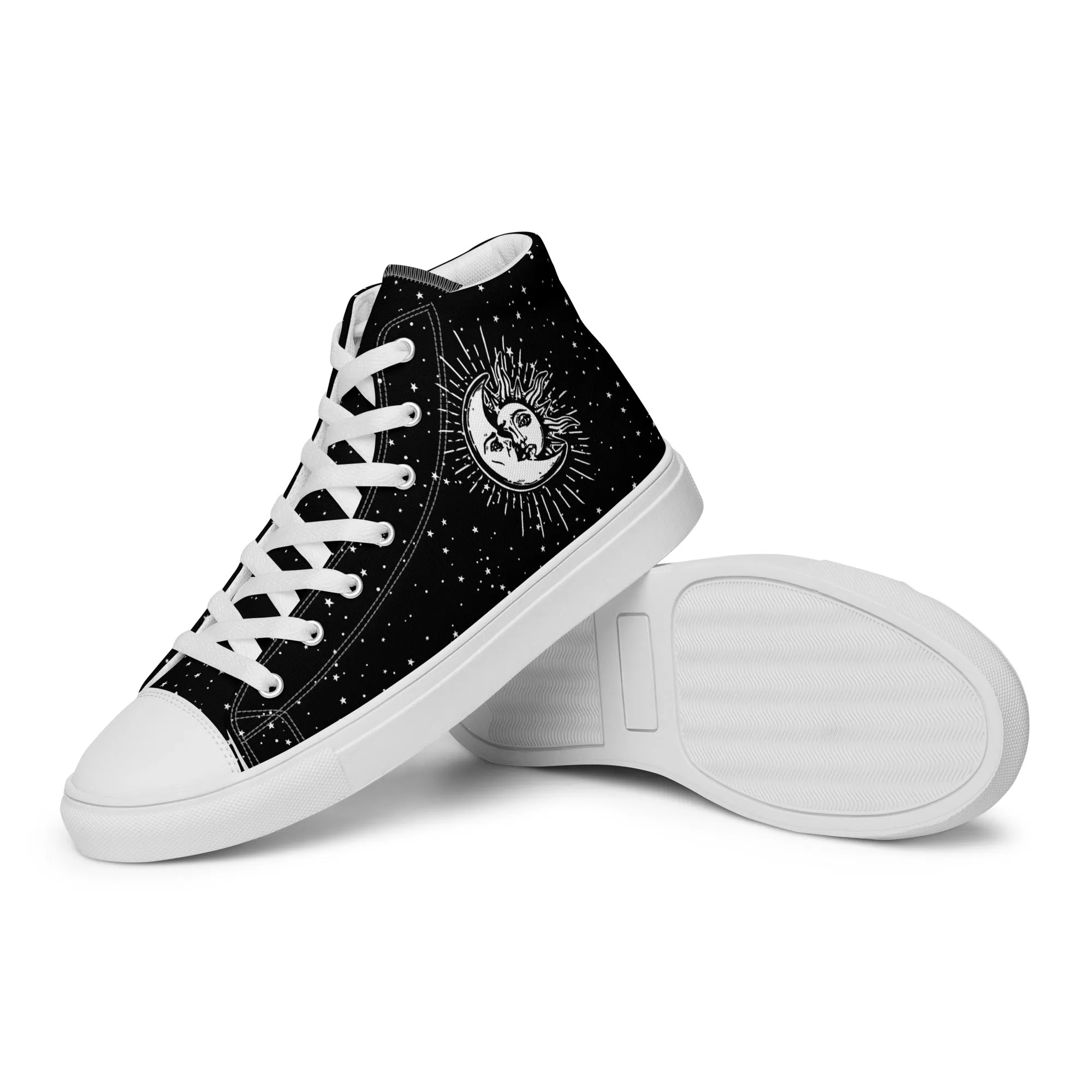 Astral Women’s High Top Shoes - Moon & Stars Vegan Sneakers - Comfortable Goth Trainers - Witchy Astrology Fashion