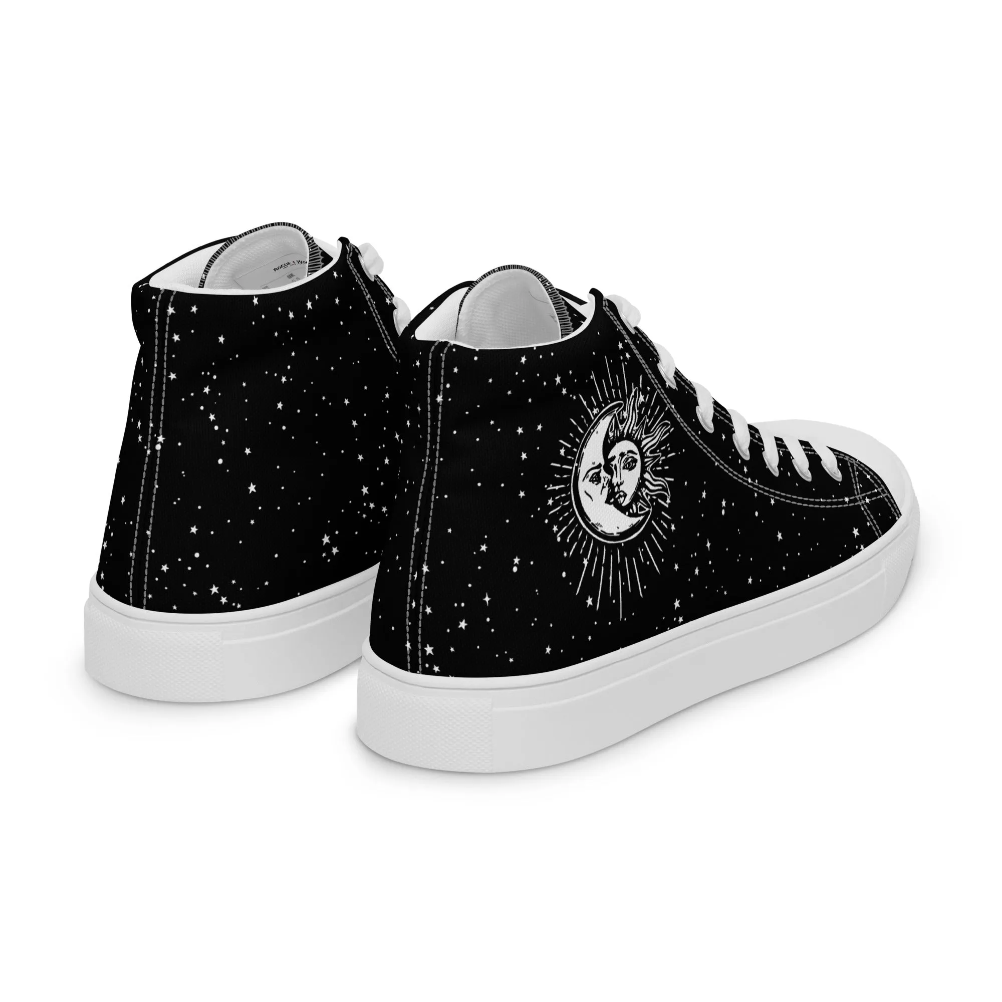 Astral Women’s High Top Shoes - Moon & Stars Vegan Sneakers - Comfortable Goth Trainers - Witchy Astrology Fashion