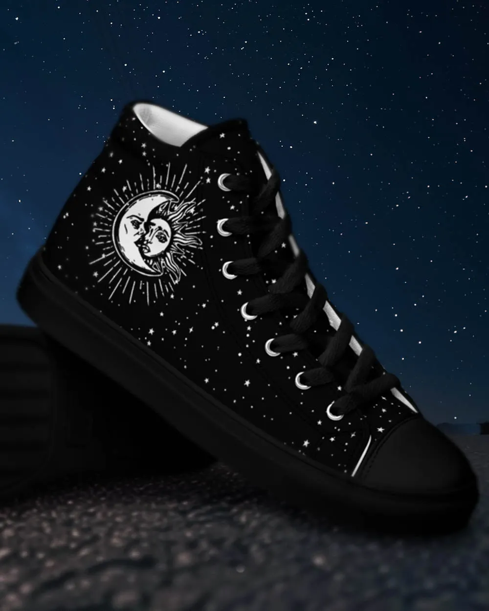 Astral Women’s High Top Shoes - Moon & Stars Vegan Sneakers - Comfortable Goth Trainers - Witchy Astrology Fashion