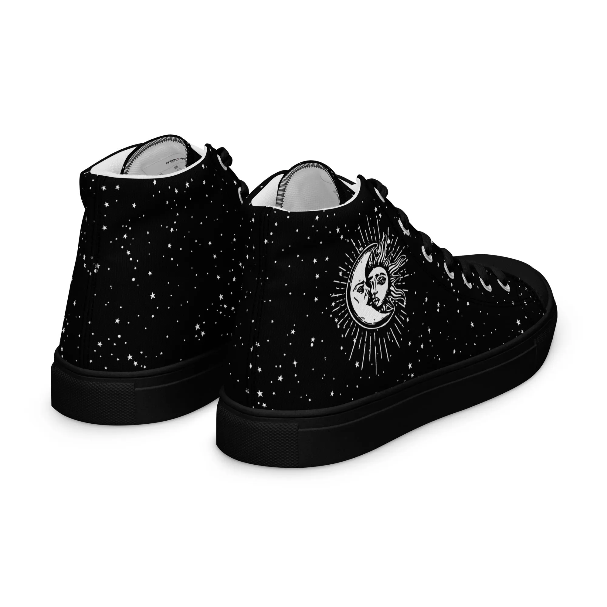 Astral Women’s High Top Shoes - Moon & Stars Vegan Sneakers - Comfortable Goth Trainers - Witchy Astrology Fashion