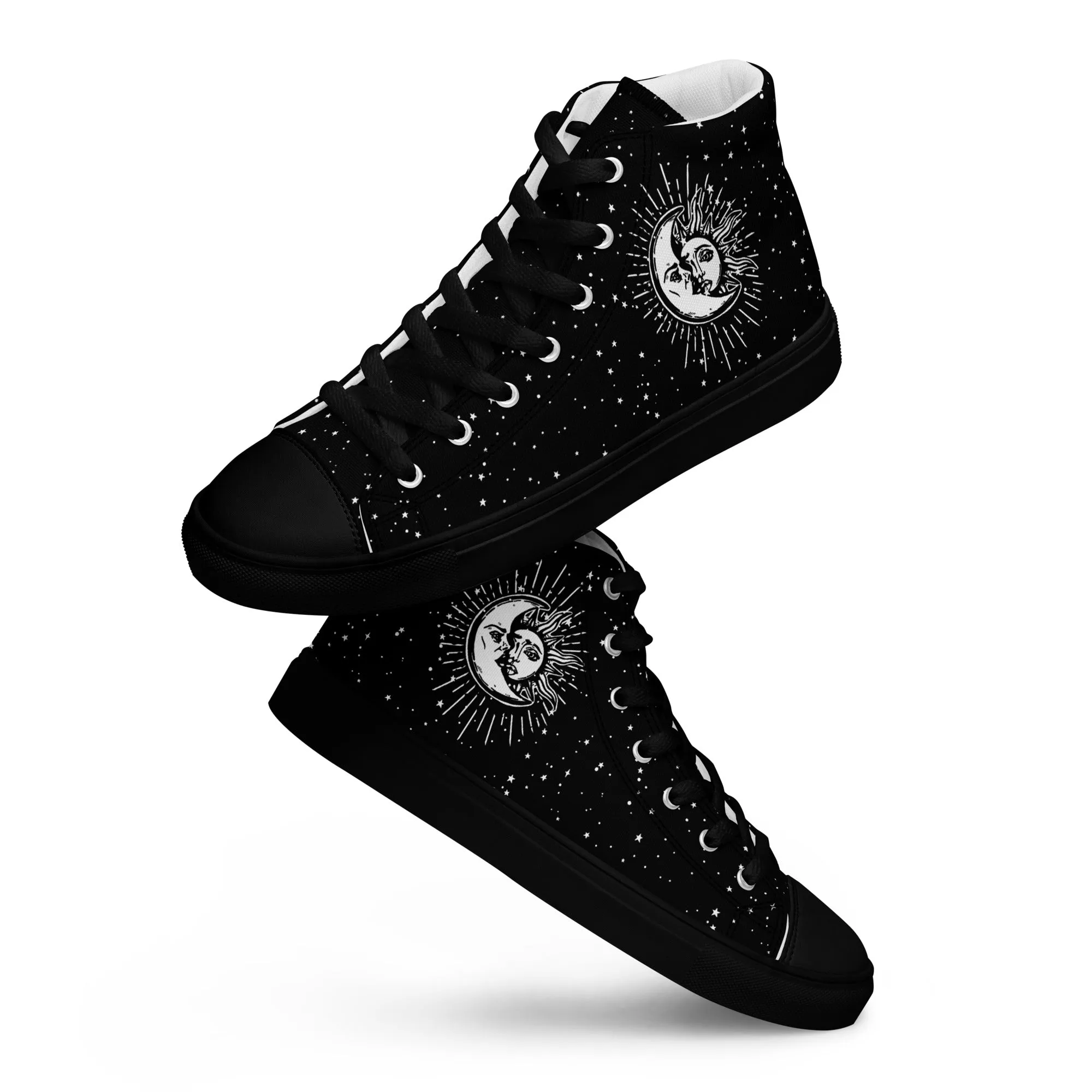 Astral Women’s High Top Shoes - Moon & Stars Vegan Sneakers - Comfortable Goth Trainers - Witchy Astrology Fashion