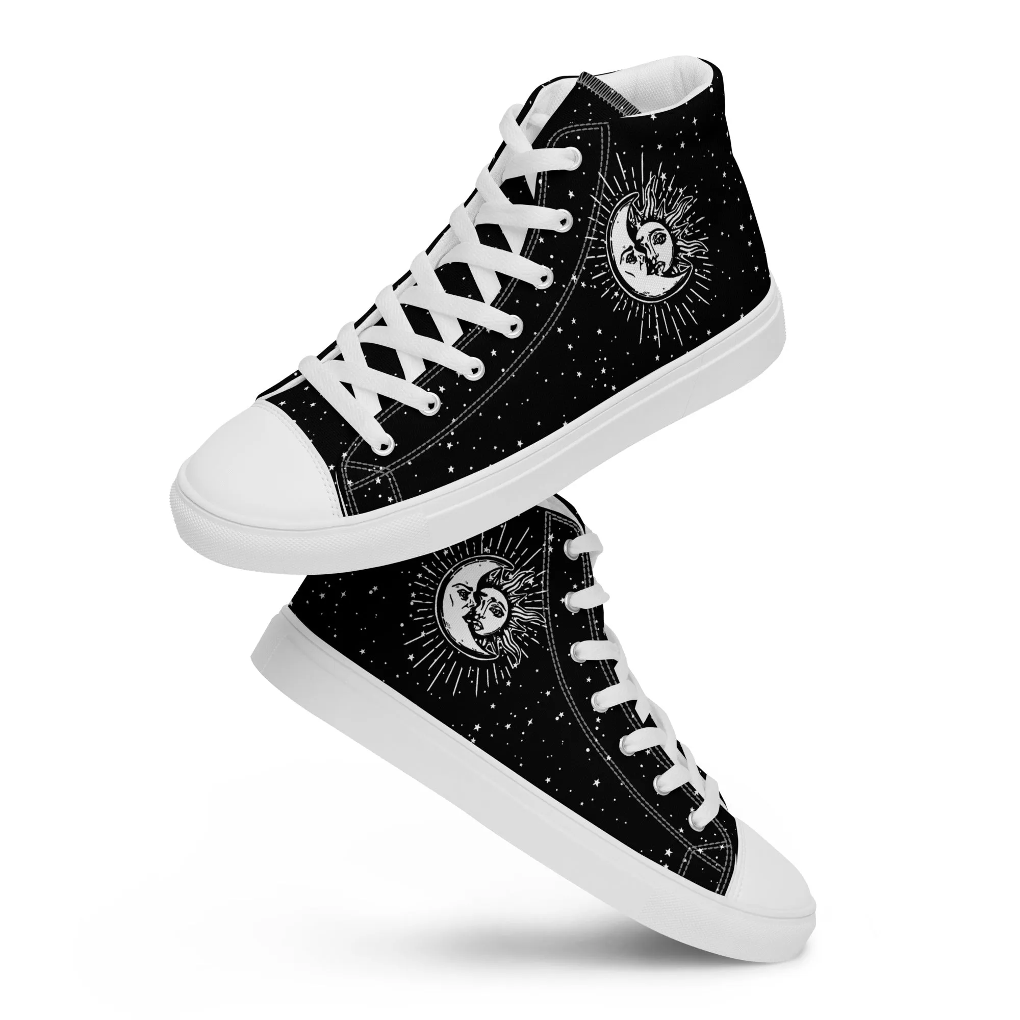 Astral Women’s High Top Shoes - Moon & Stars Vegan Sneakers - Comfortable Goth Trainers - Witchy Astrology Fashion