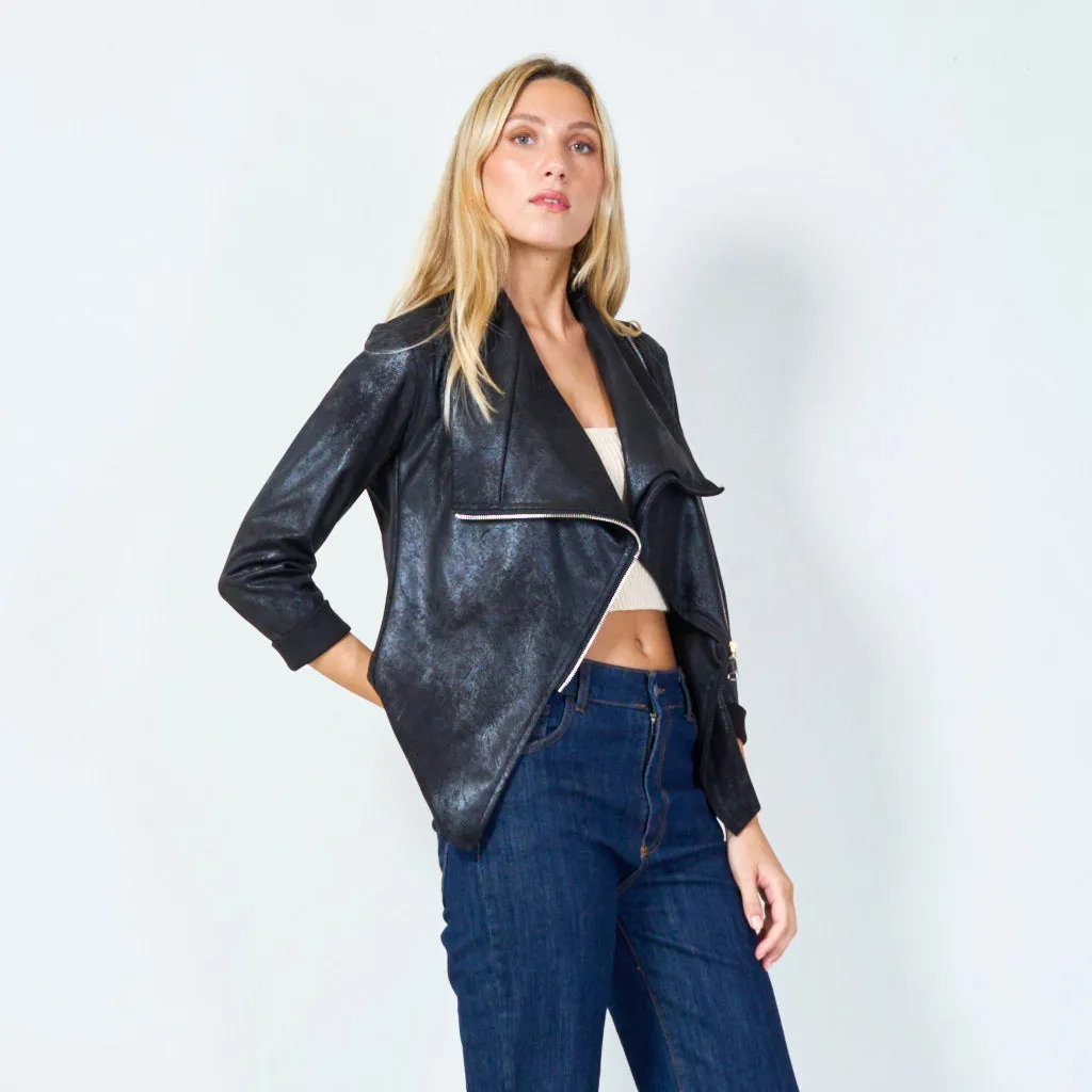 Asymmetrical faux leather jacket with zipper wholesale