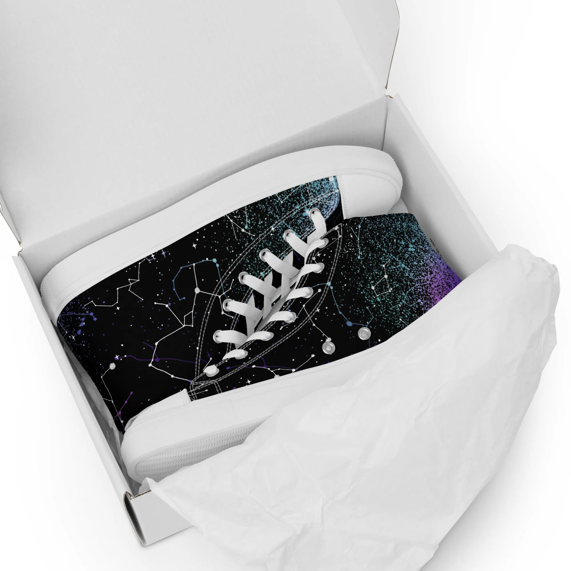 Aurora Women’s High Top Shoes - Cosmic Vegan Sneakers - Comfortable Goth Trainers - Witchy Astrology Fashion