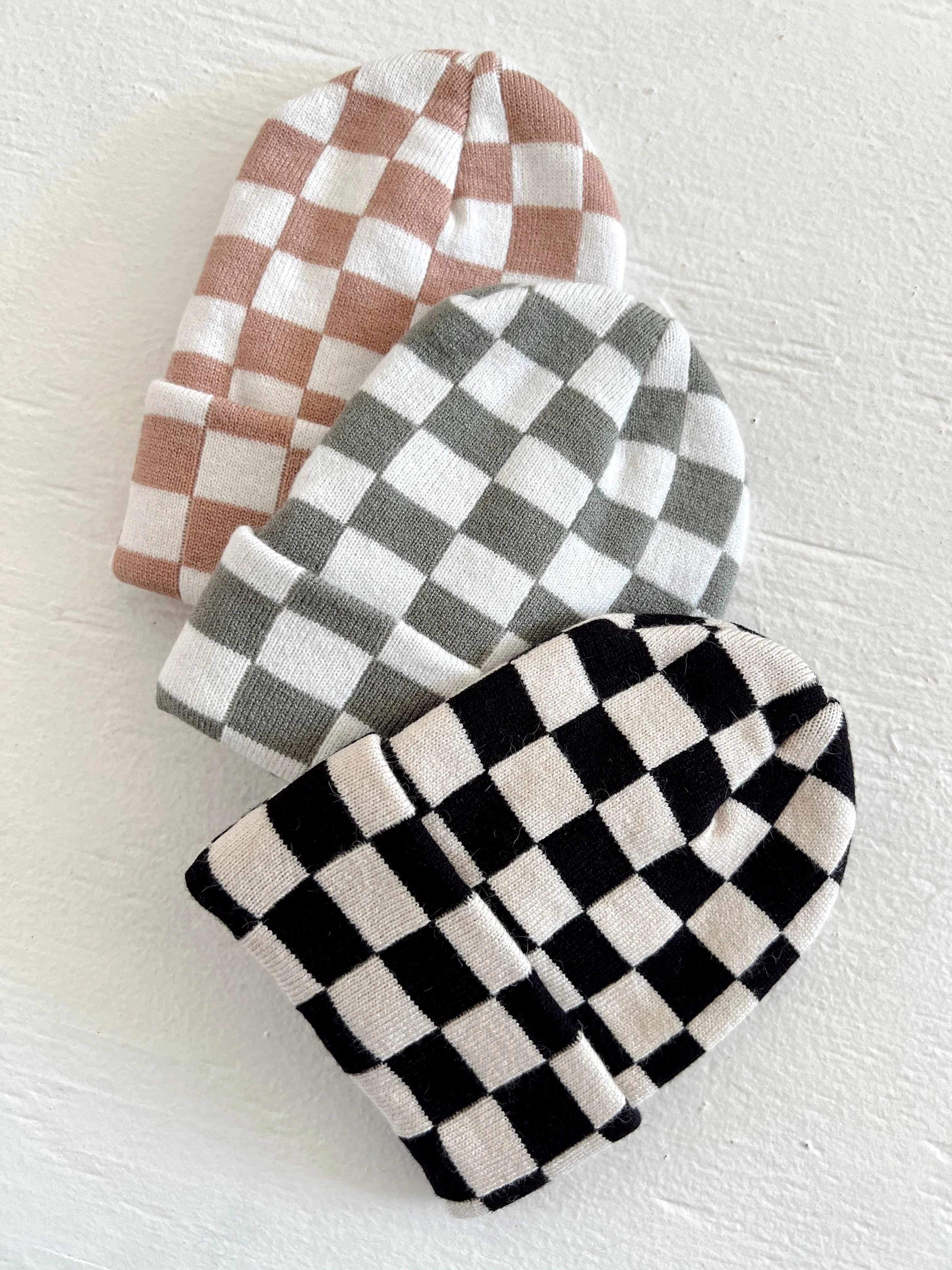 Baby's First Hat, Fern/Warm White Checkerboard