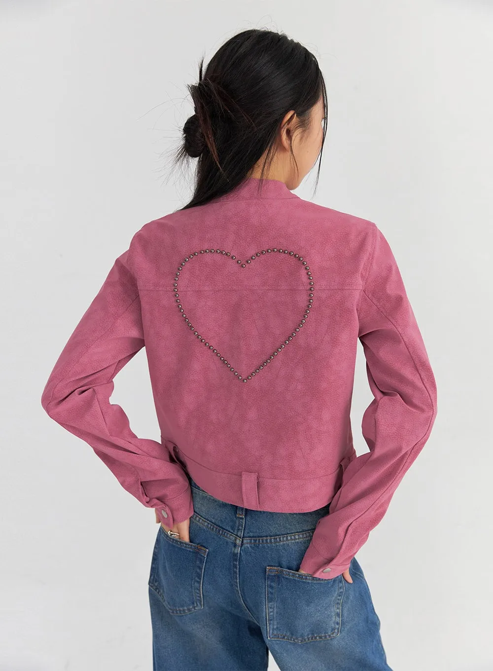 Back Heart Studs Faux Leather Jacket CO325