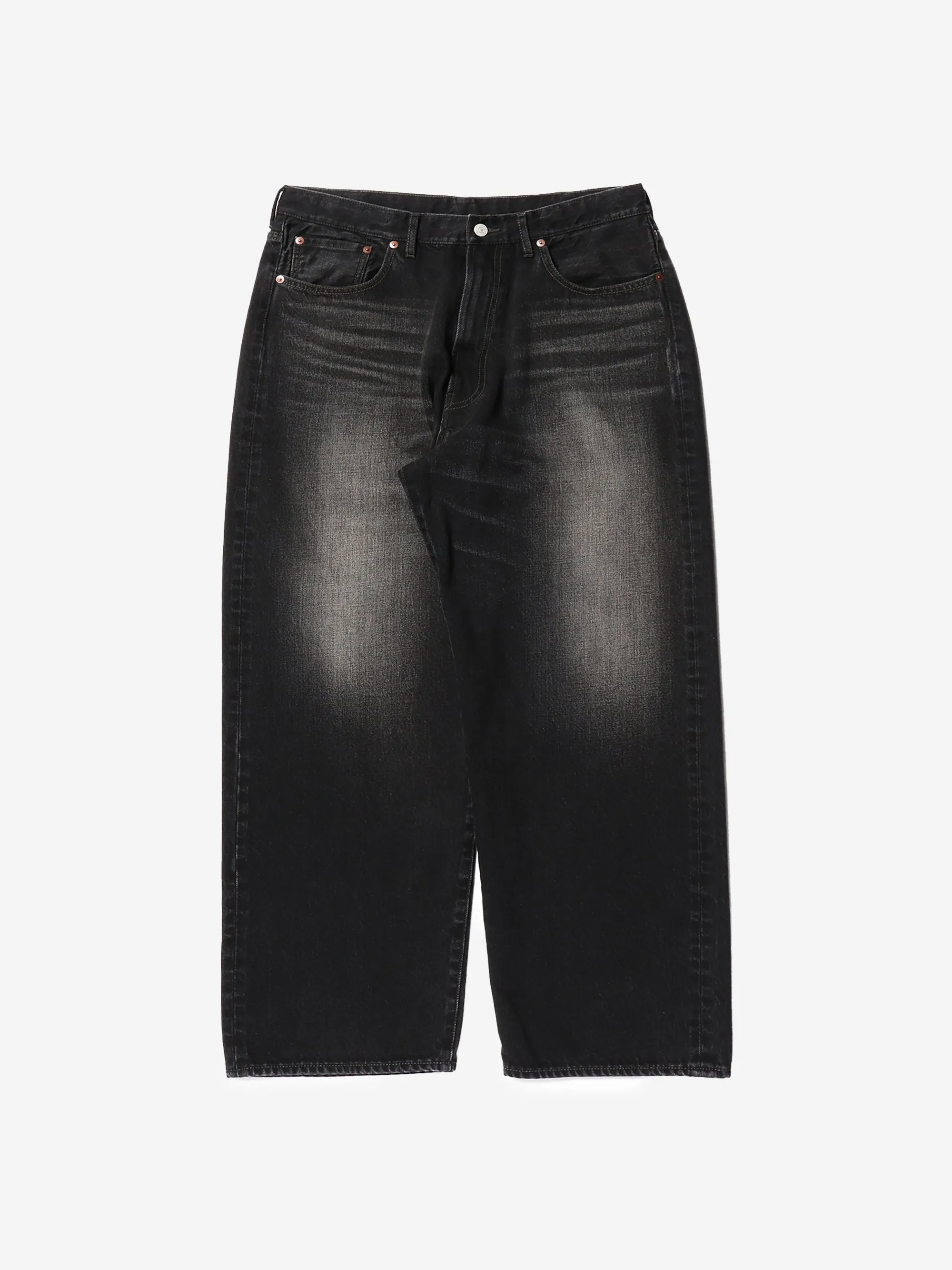 Beams Wide Denim Jeans - Fade Black