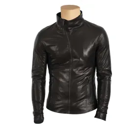 Black leather jacket with high neck pullover