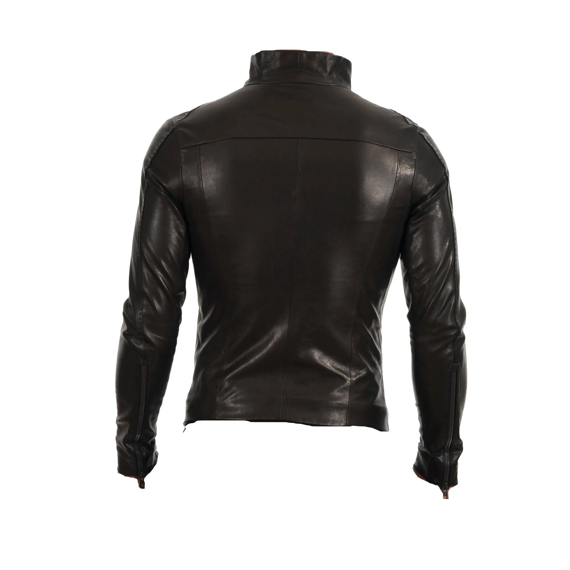 Black leather jacket with high neck pullover