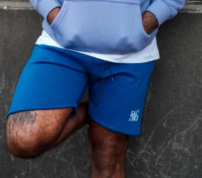 Blue Cotton Fleece Shorts