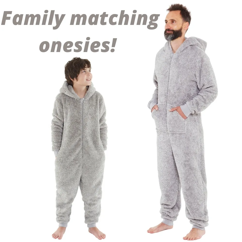 Boys Fluffy Grey Fleece Onesie