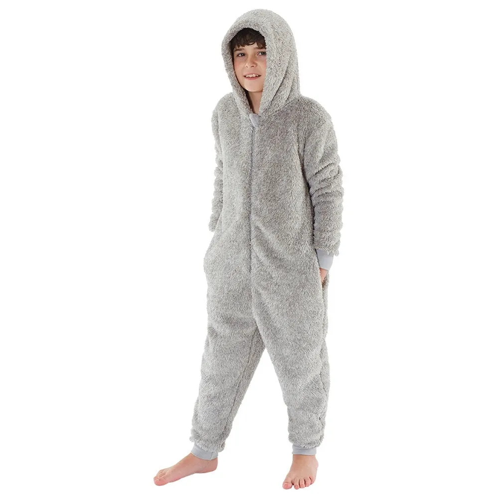 Boys Fluffy Grey Fleece Onesie