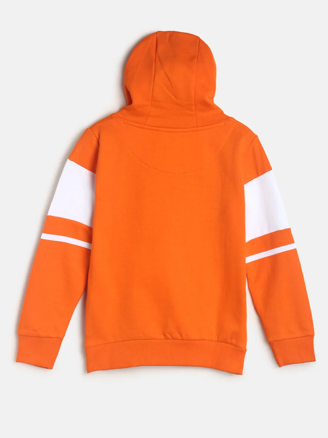 Boys Orange Poly Cotton Applique Full Sleeves Sweatshirt with Hood