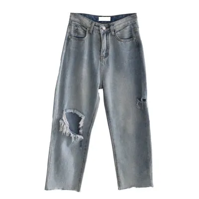 Broken hole blue jeans KF80091