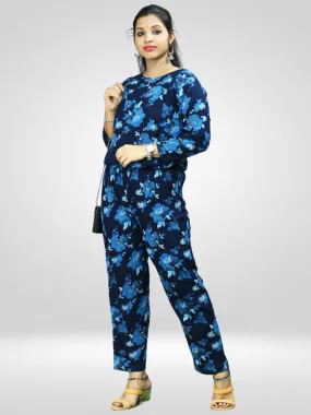 Casual Navy Blue Printed Co-ord Set for Women's in Comfortable Rayon