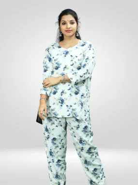 Casual White Printed Co-ord Set for Women's in Comfortable Rayon