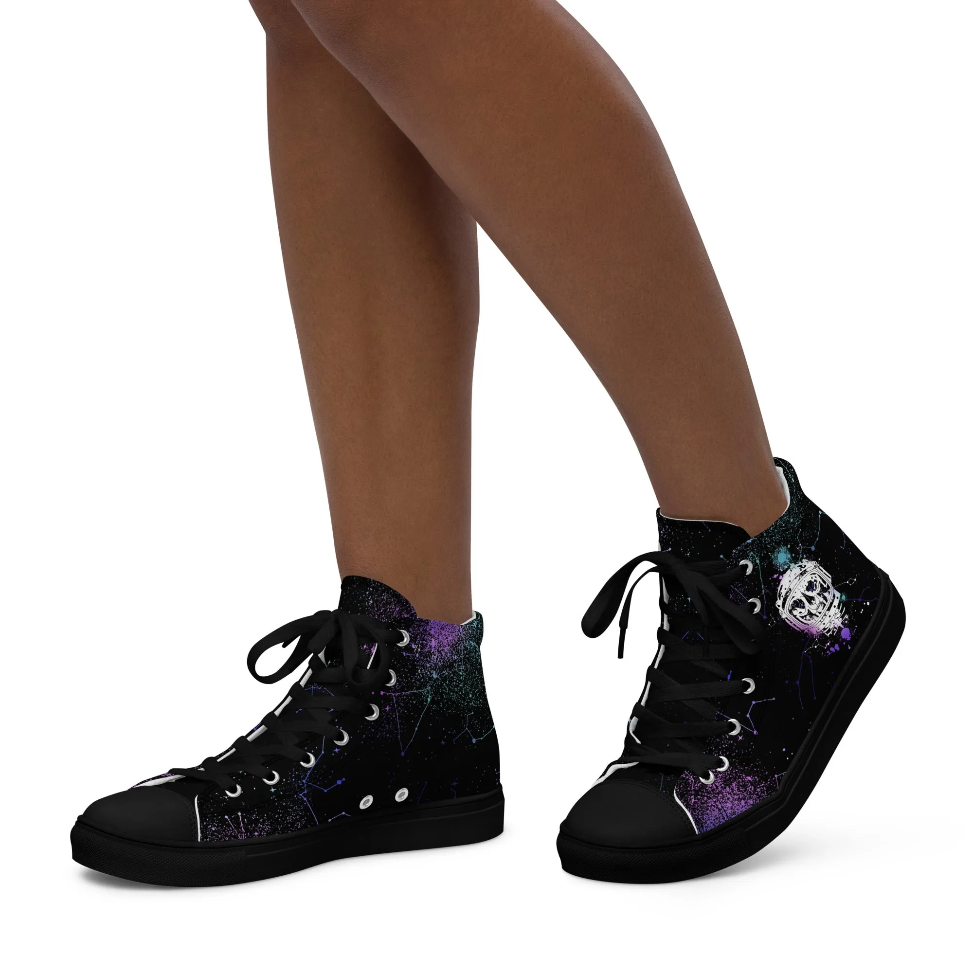 Cat-Astro-Phe Women’s High Top Shoes - Constellation Vegan Sneakers - Comfortable Goth Trainers - Witchy Grunge Fashion