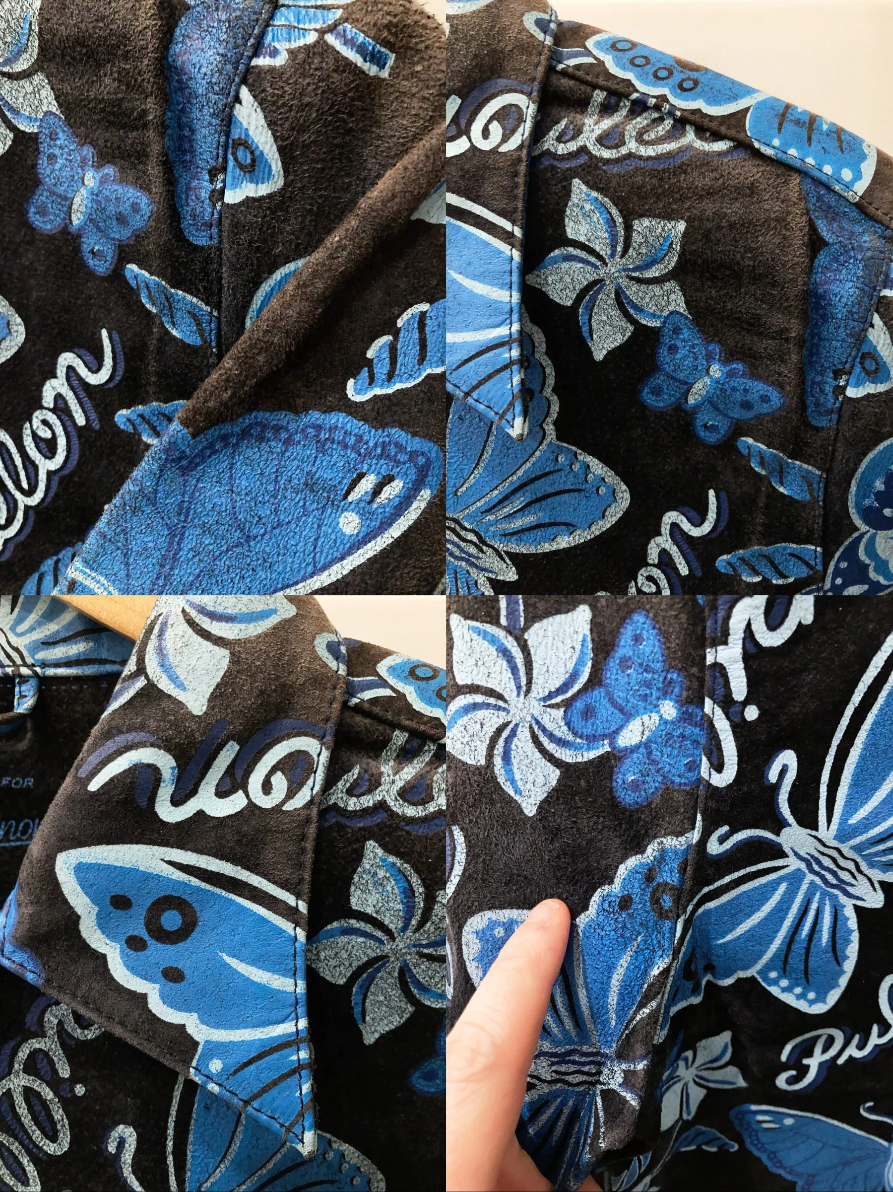 Chevignon Girl Print black and blue butterfly print leather shirt jacket - 38