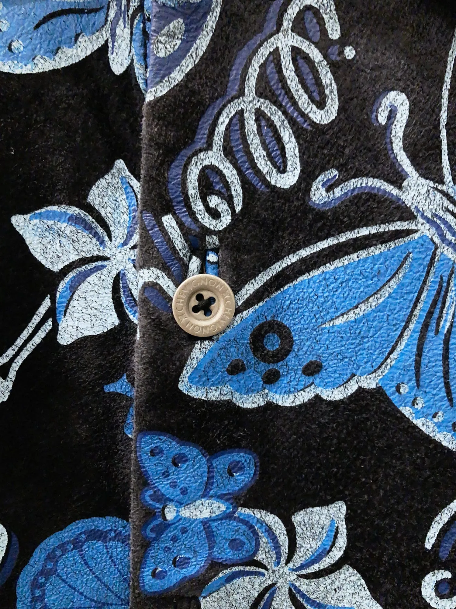 Chevignon Girl Print black and blue butterfly print leather shirt jacket - 38