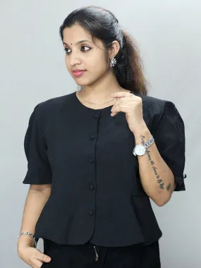 Chic and Comfortable: Women's Short Top in Popcorn Material with Round Neck and Puff Sleeve - Only ₹490