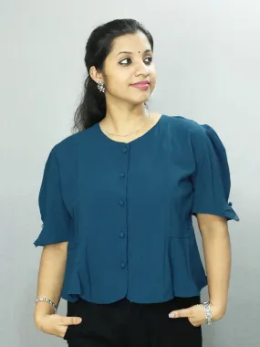 Chic and Comfortable: Women's Short Top in Popcorn Material with Round Neck and Puff Sleeve - Only ₹490