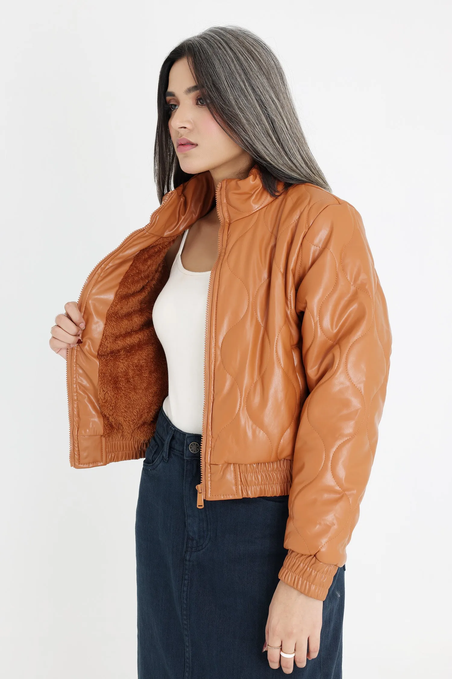 CHIC ELEGANCE LEATHER JACKET-COFFEE