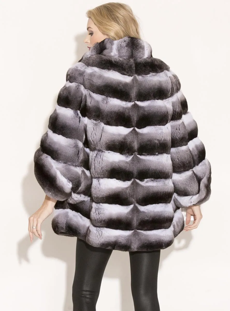 Chinchilla Fur Capelet Jacket with Leather Belt