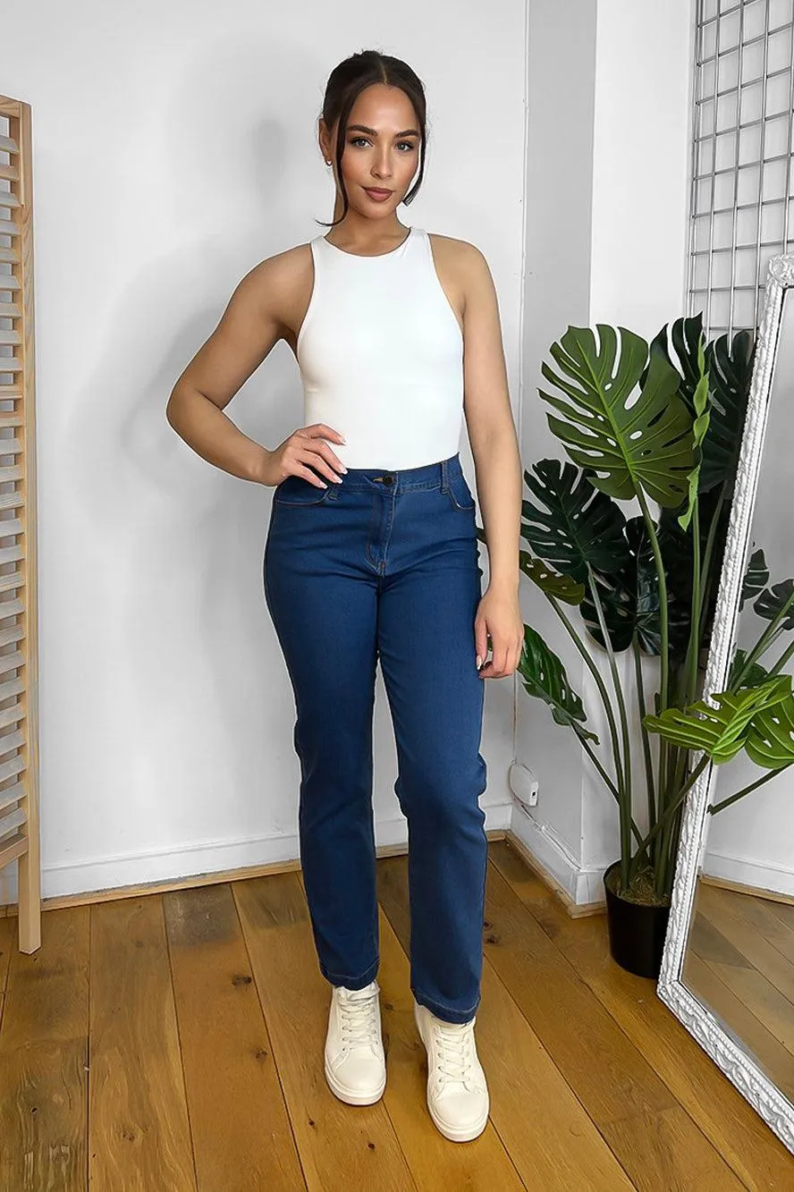 Cotton Blend Denim Cropped Tube Leg Jeans