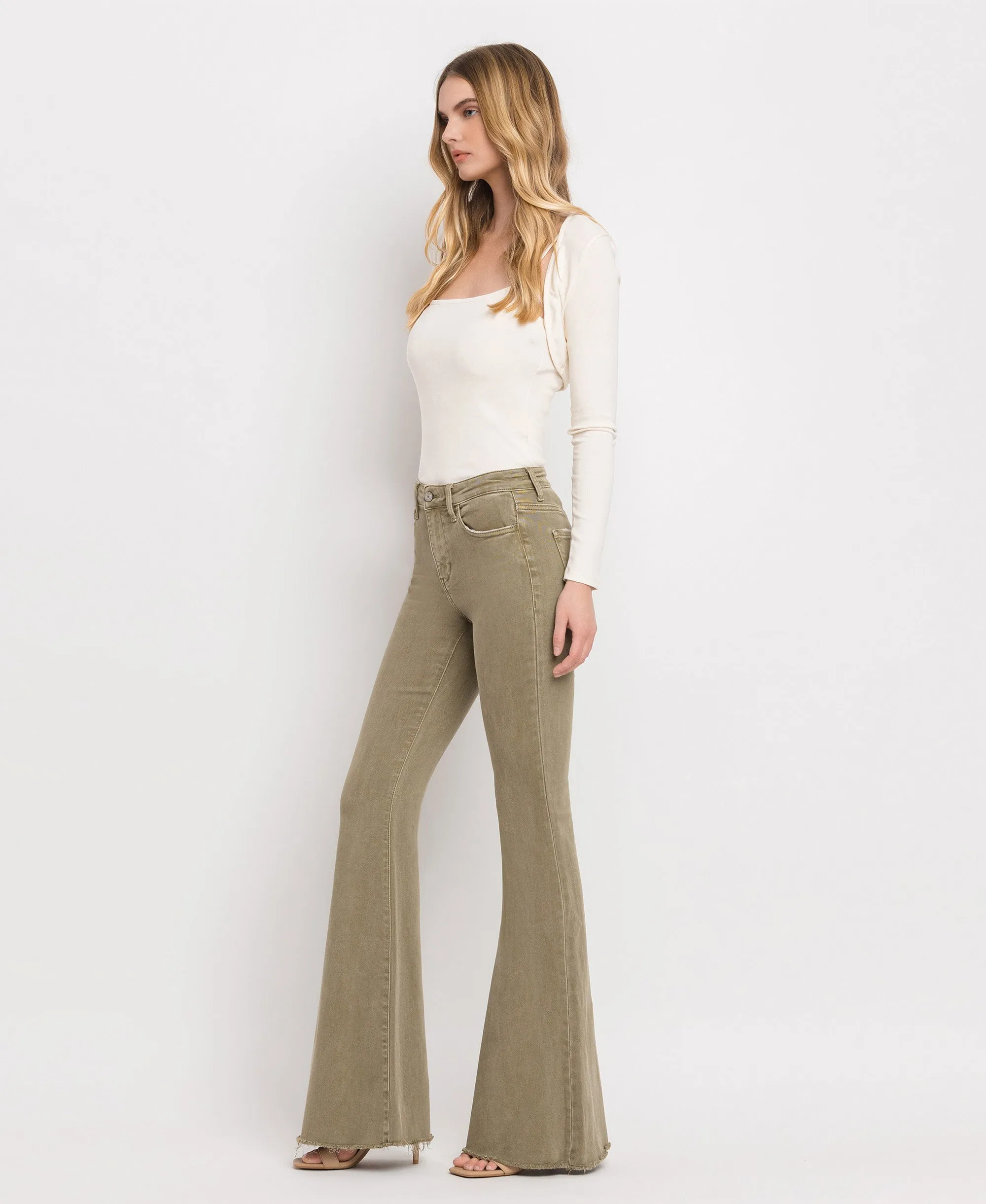 Covert Green - High Rise Super Flare Jeans