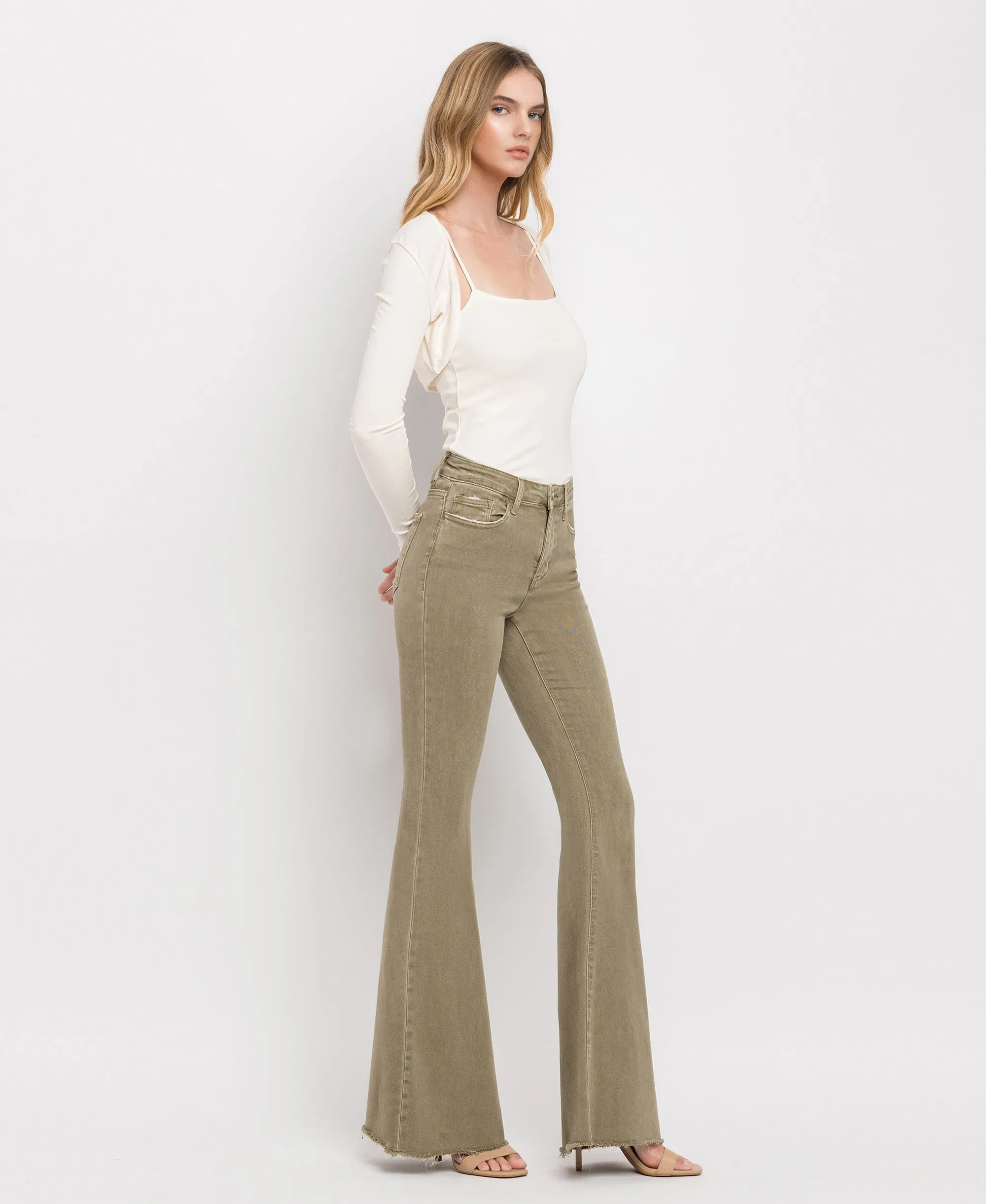 Covert Green - High Rise Super Flare Jeans