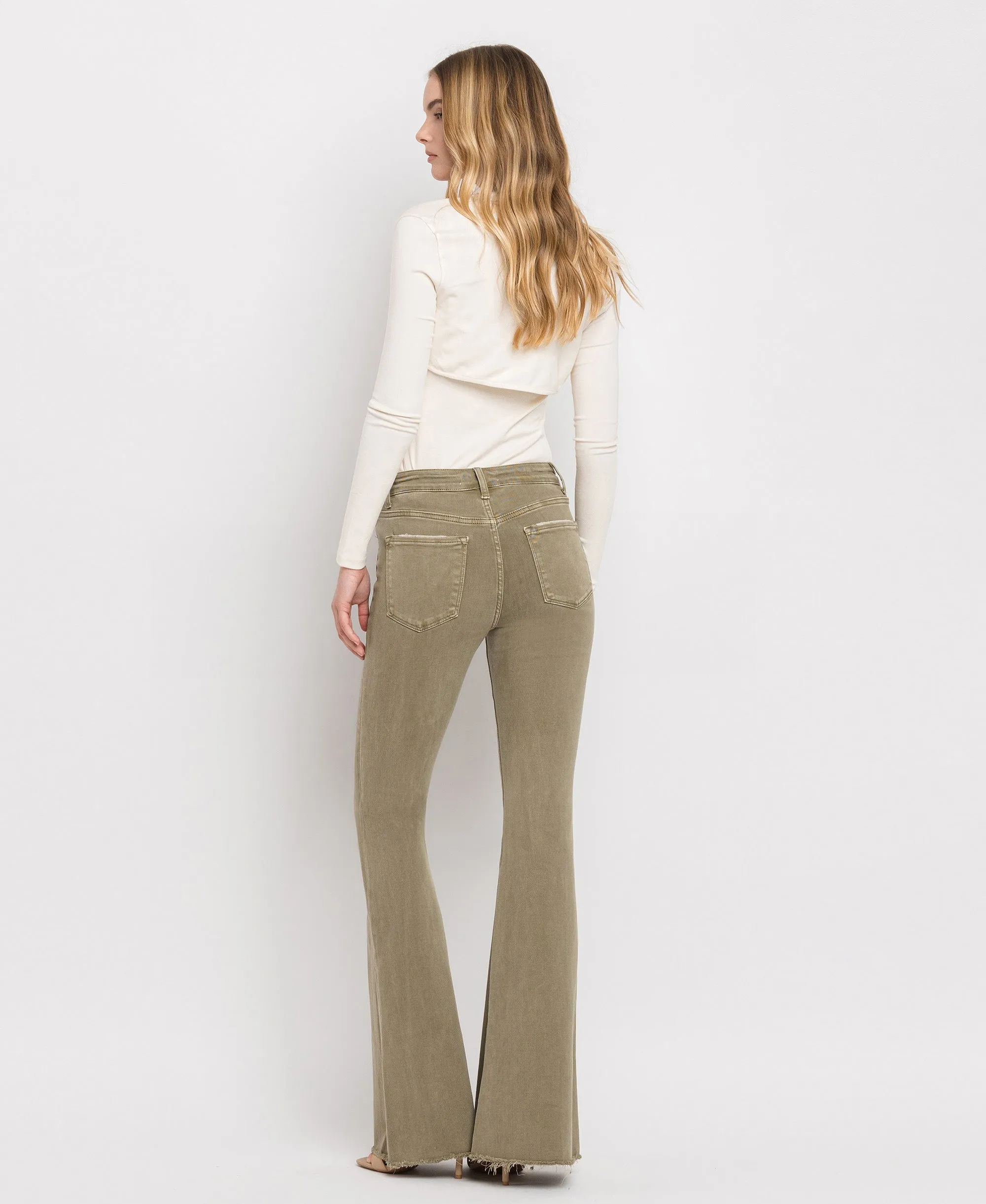 Covert Green - High Rise Super Flare Jeans