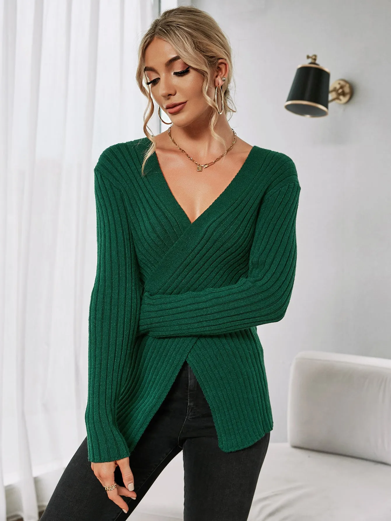 Crisscross Rib-Knit Sweater