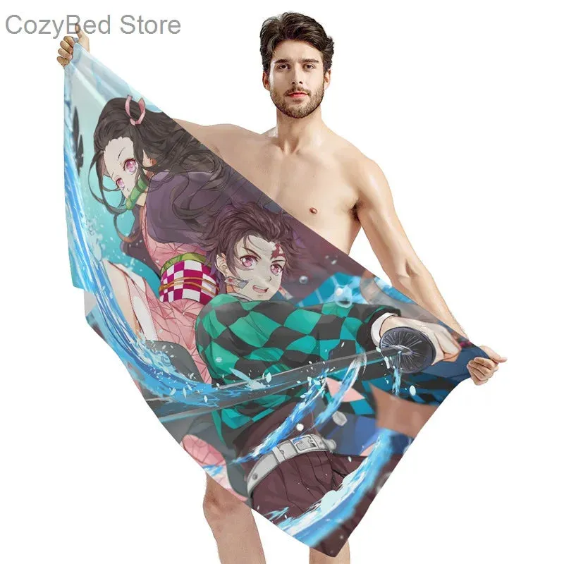 Demon Slayer Bath Towels Nezuko Kamado Printing Anime Home Decor Textile Comfortable