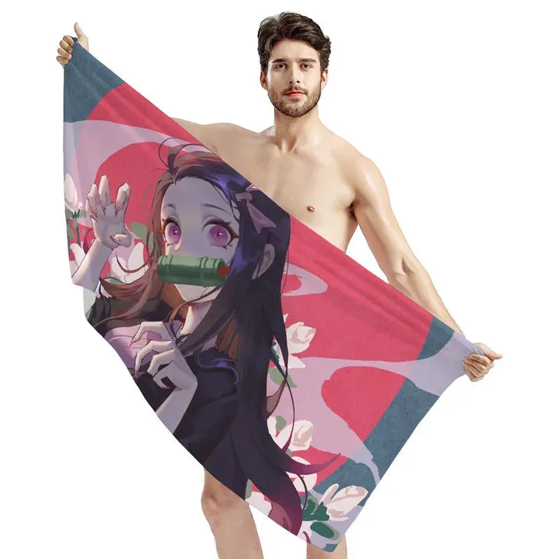 Demon Slayer Bath Towels Nezuko Kamado Printing Anime Home Decor Textile Comfortable