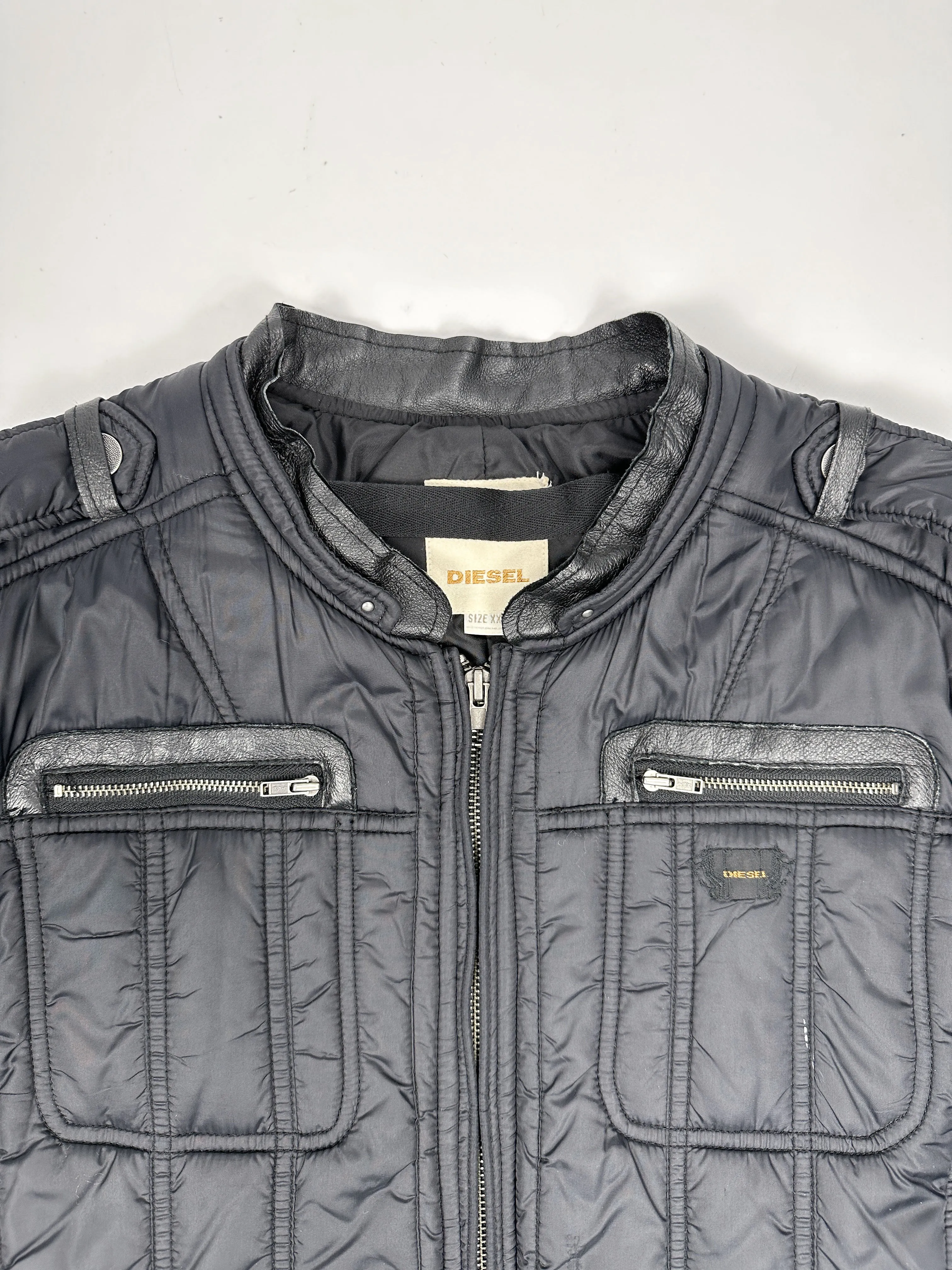 Diesel Leather Details Black Puffer Jacket 2000's