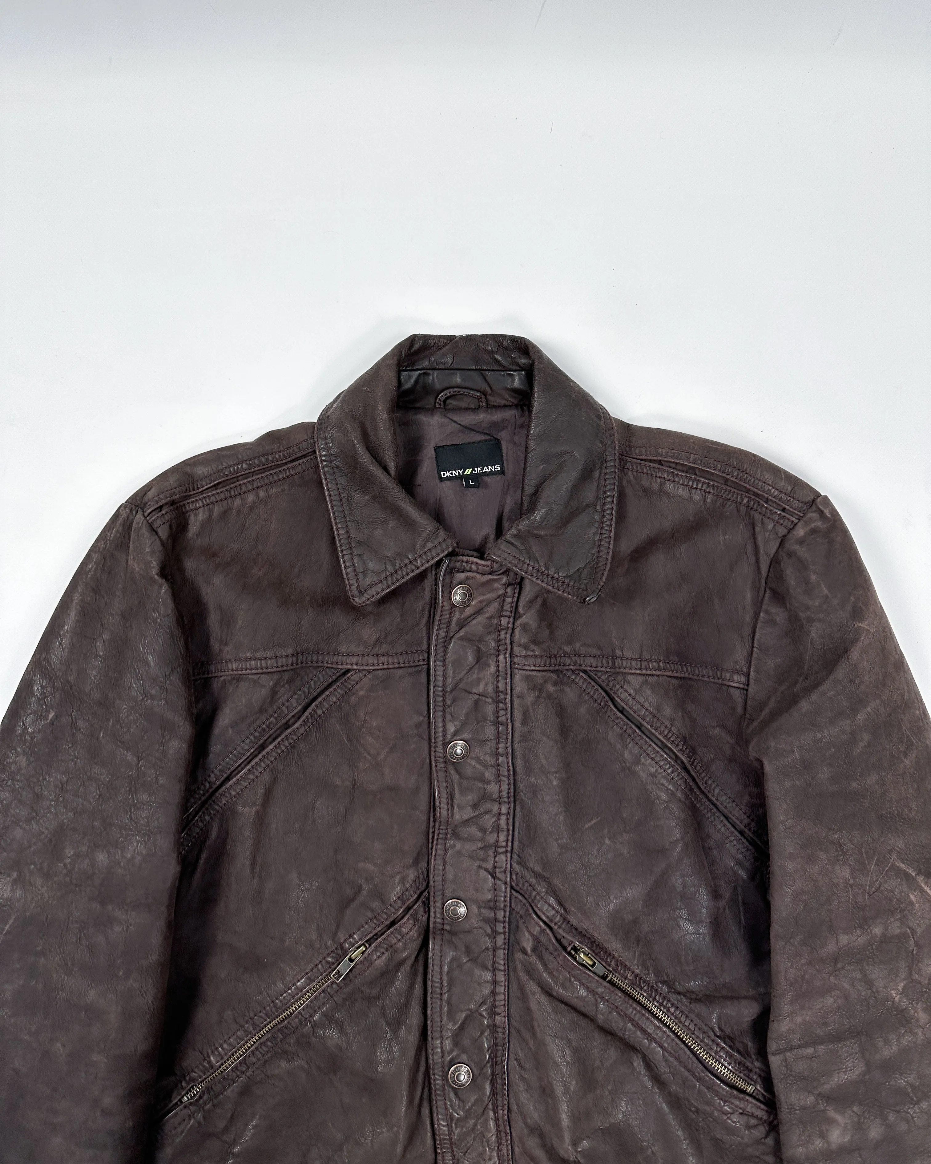 DKNY Brown Cropped Leather Jacket 1990's