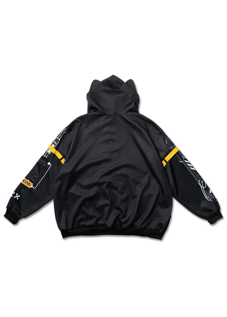 Error Code Cyberpunk Tech Oversized Black Yellow Jacket