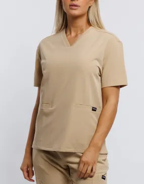 Essential V Neck Scrub Top - Warm Sand