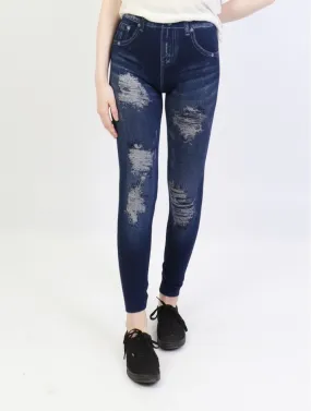 Fleece Lined Legging ripped Denim