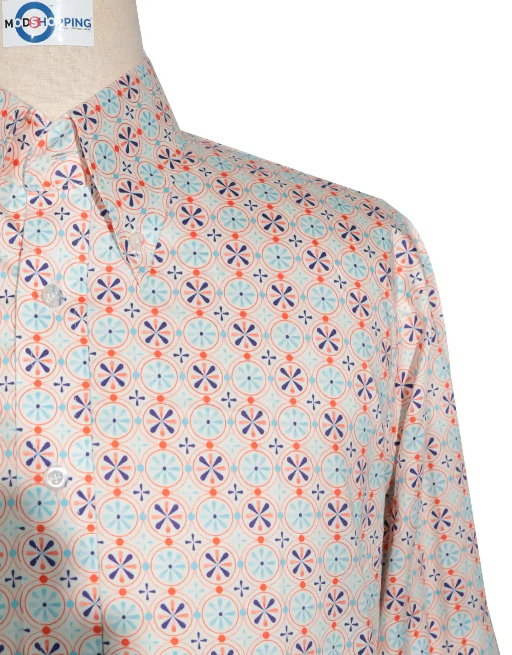 Floral Shirt - 60s  Style Orange Floral Shirt