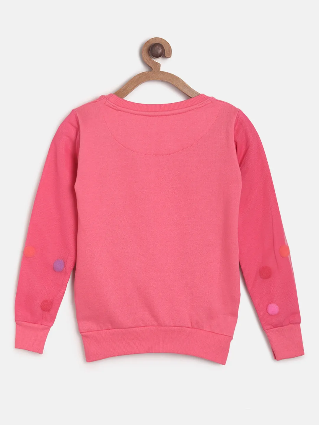 Girls Pink Embroidered Full Sleeve Sweatshirt