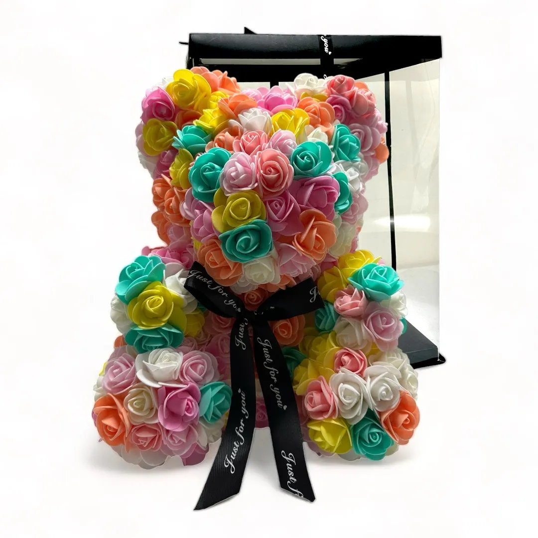 Gorgeous Warm Rainbow Rose Teddy Bear with LED Light and Gift Box - 40cm