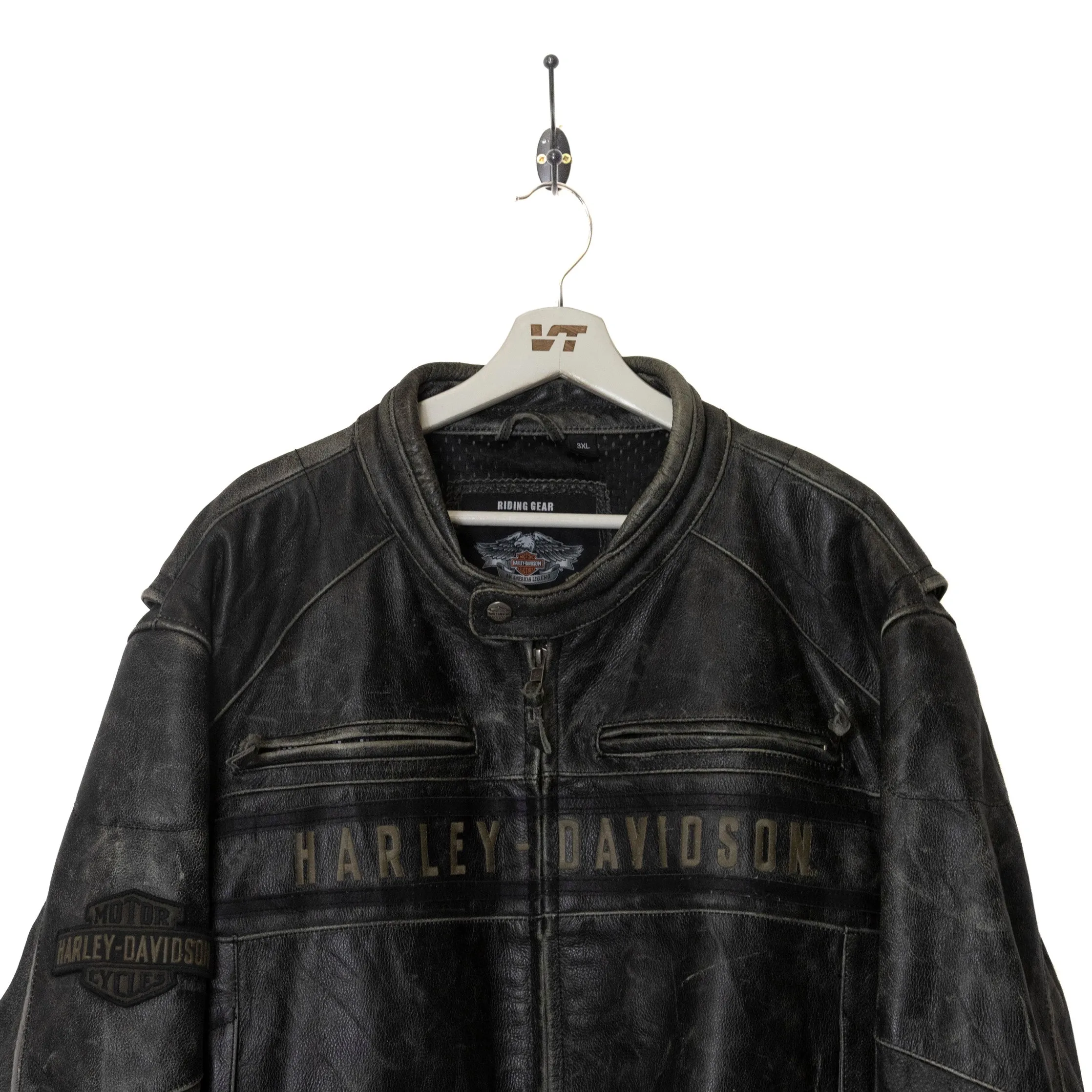 Harley Davidson Embroidered Spellout Weathered Leather Jacket